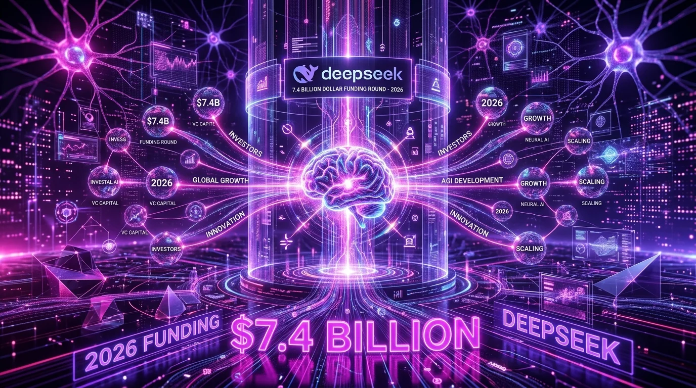 Modern skyline and financial district representing DeepSeek's funding round and the US-China AI race